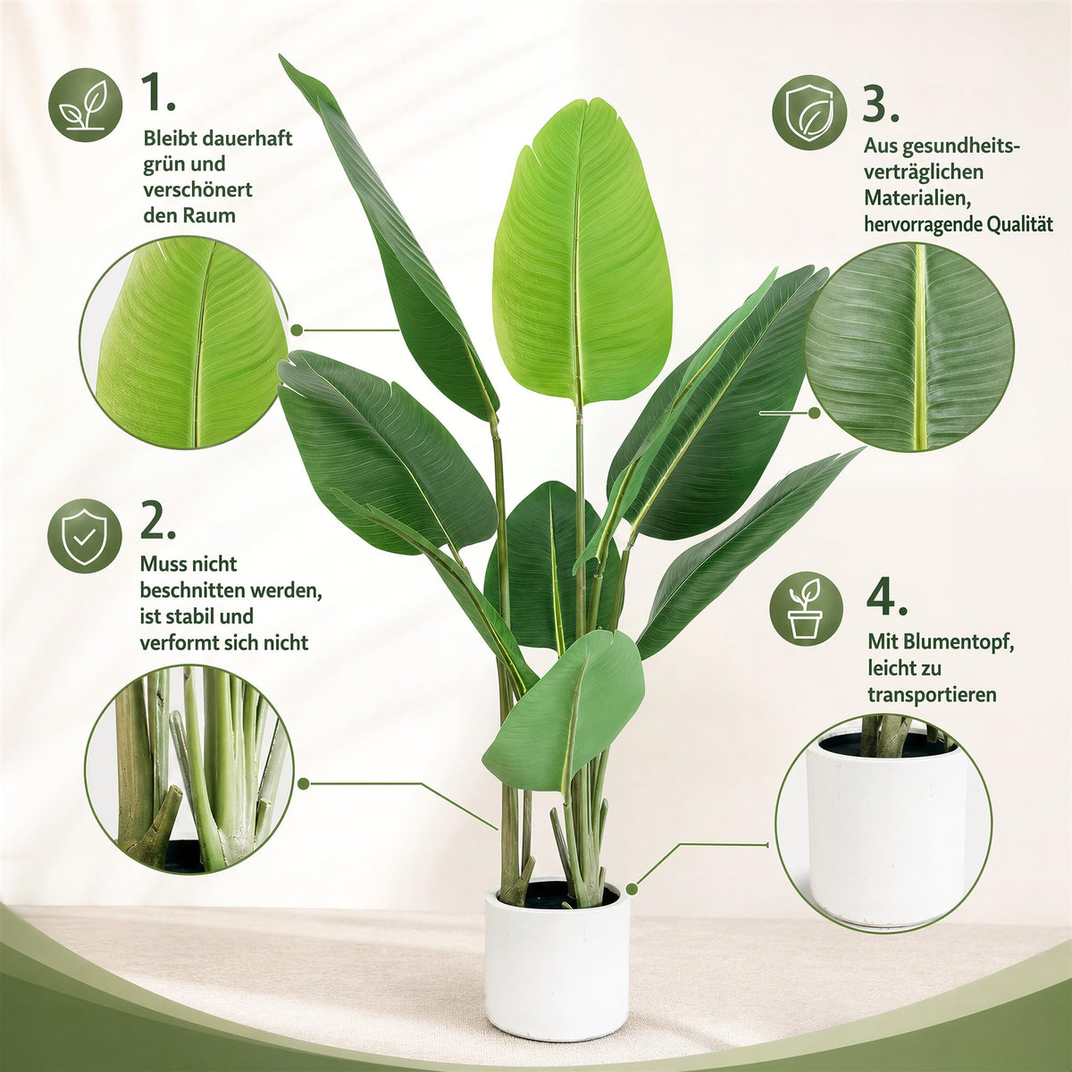 BEAUTYPEAK Bananenpflanze Kunstpflanze 110cm, Künstliche Pflanze 2 Stück